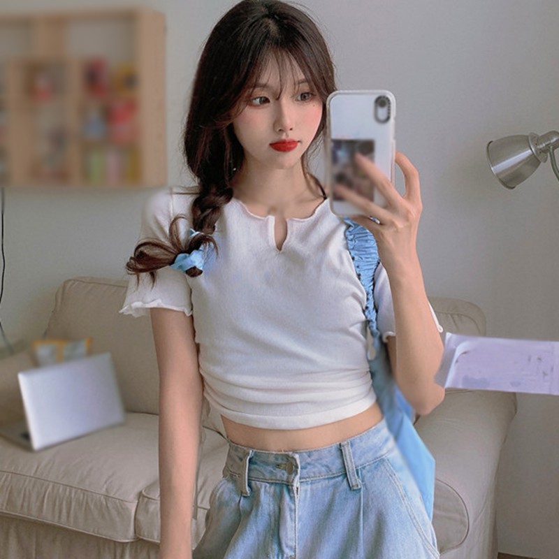 Áo Thun Tay Ngắn Dáng Ôm Phối Dây Rút Cá Tính Trẻ Trung Hợp Thời Trang