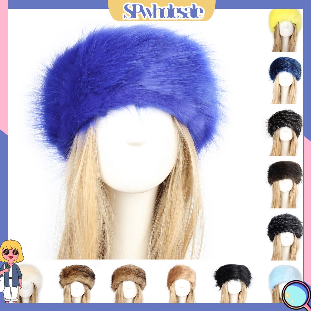 &lt; Stpw &gt; Mũ Turban Rộng Vành Phối Lông Giả Dày Dặn Dễ Phối Đồ Trượt Tuyết Cho Nữ