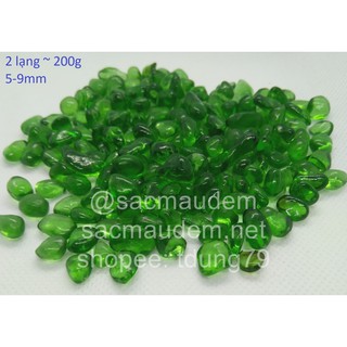 Sỏi thủy tinh / cát thủy tinh màu xanh lá cây trong suốt trang trí trong lọ hoa, kích thước 5 - 9mm, 2 lạng ~ 200g