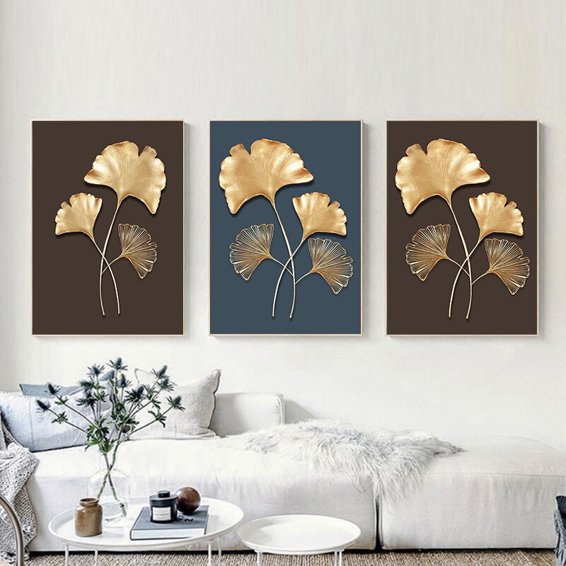 Tranh Vải Bạt Treo Tường In Hình Lá Vàng Phong Cách Bắc Âu Hiện Đại Trang Trí Nhà Cửa