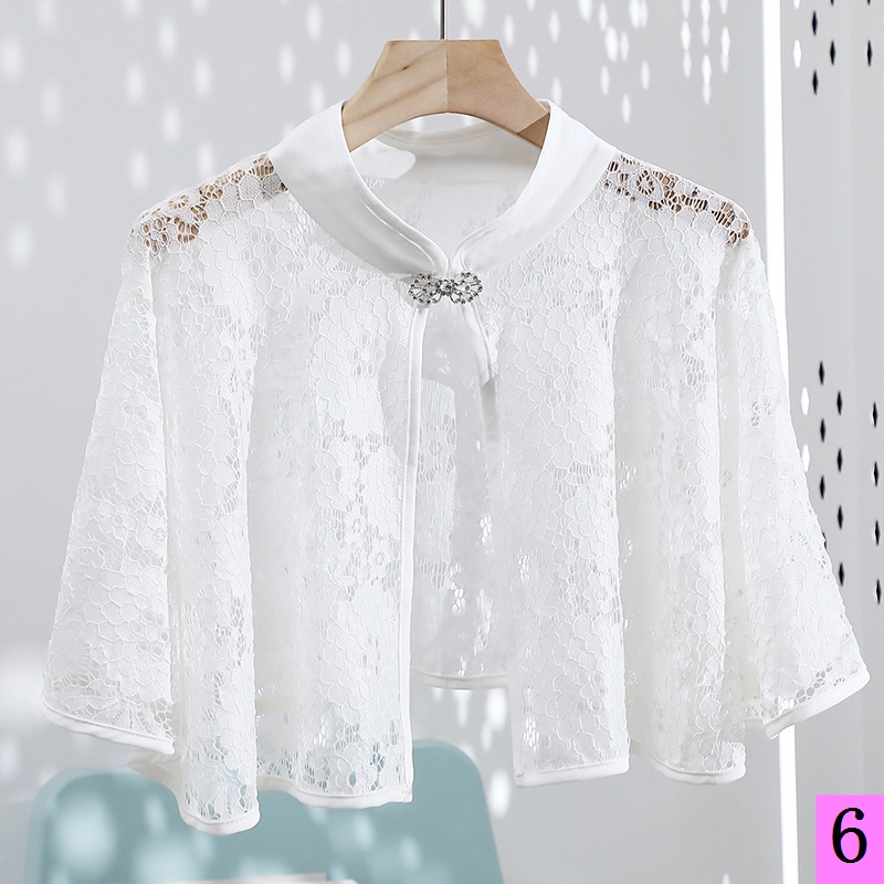Áo Choàng Chống Nắng Dáng Rộng Phối Ren Đính Nút Màu Bạc Thời Trang Mùa Hè Cổ Điển Cho Nữ