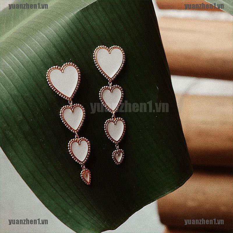 【YUANZHEN1】Women Four Love Heart Dangle Earrings Stud Ear Statement Jewelry Gi