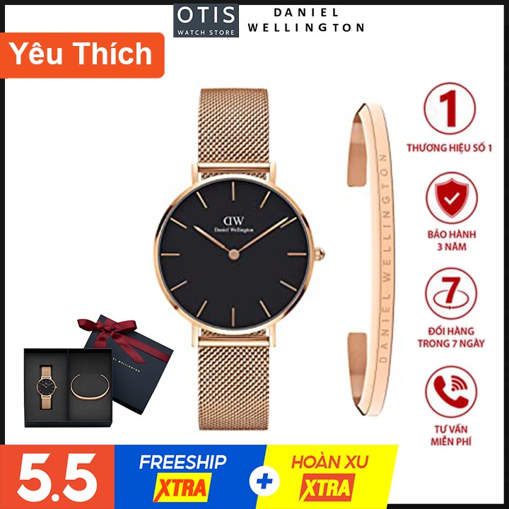 [𝐆𝐈𝐅𝐓 𝐒𝐄𝐓]Đồng Hồ Nữ Daniel Wellington Classic Petite Melrose Black + Vòng Tay DW Cuff Chính Hãng - OtisWatch