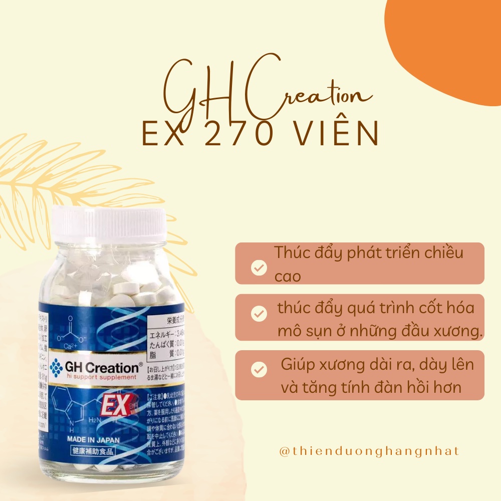 Viên uống hỗ trợ chiều cao GH Creation EX 270 viên Nhật Bản [Date T3/2025]