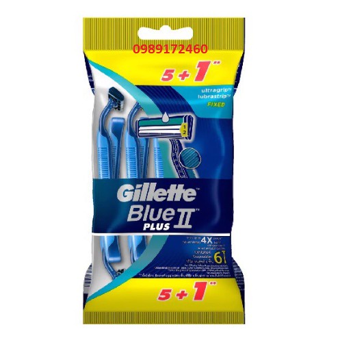 Dao cạo râu 2 lưỡi GILLETTE Blue II Plus - đồ cạo râu 6 Cây - Xanh