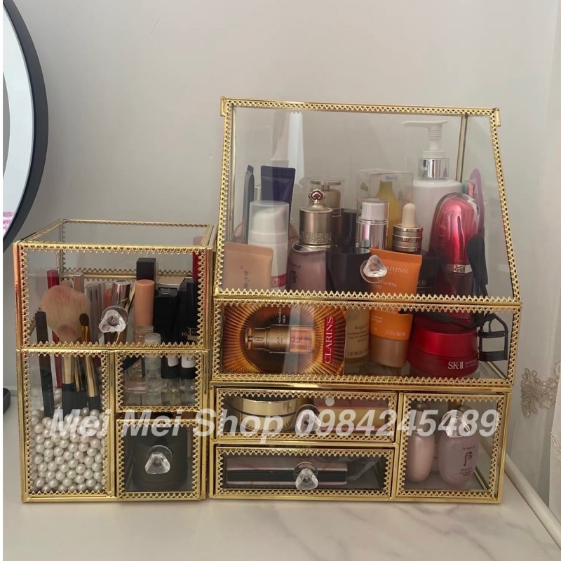 Tủ mỹ phẩm đựng đồ trang điểm Skincare golden