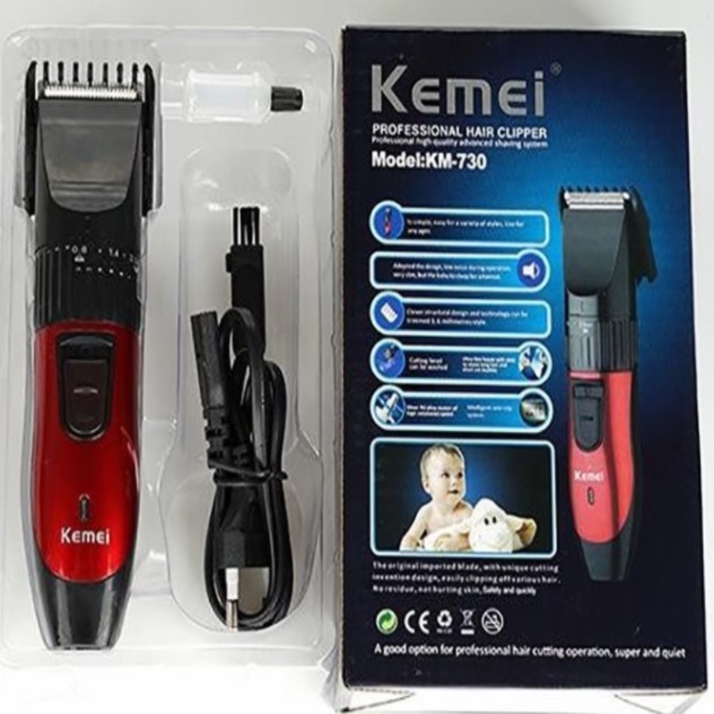 🔴Đang Sale - Tông Đơ Cắt Tóc Gia Đình Kemei KM730 Siêu Tiện - Tặng Kèm Lấy Tai Có Đèn