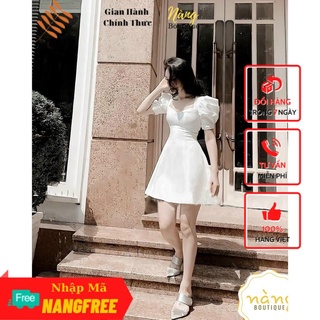 Đầm Xòe cổ tim 💖FREESHIP💖 Váy Dự Tiệc dạo phố trắng, thanh lịch, xinh xắn  - Nàng Boutique