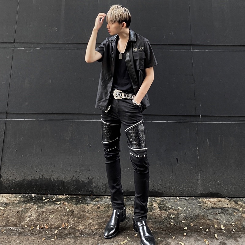 Quần Biker Leather Jean - Da thật vân lưng cá sấu - Ak 47 Republic