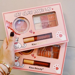 🍎 bộ trang điểm 3in1 cat claw gồm phấn má + phấn mắt + son kem của kiss beauty 🍎