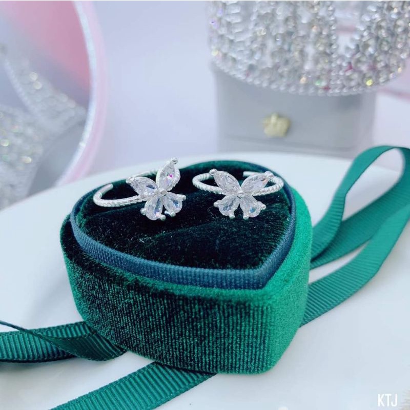 Nhẫn bạc nữ Nhẫn hồ điệp đính đá to tự điều chỉnh size tay