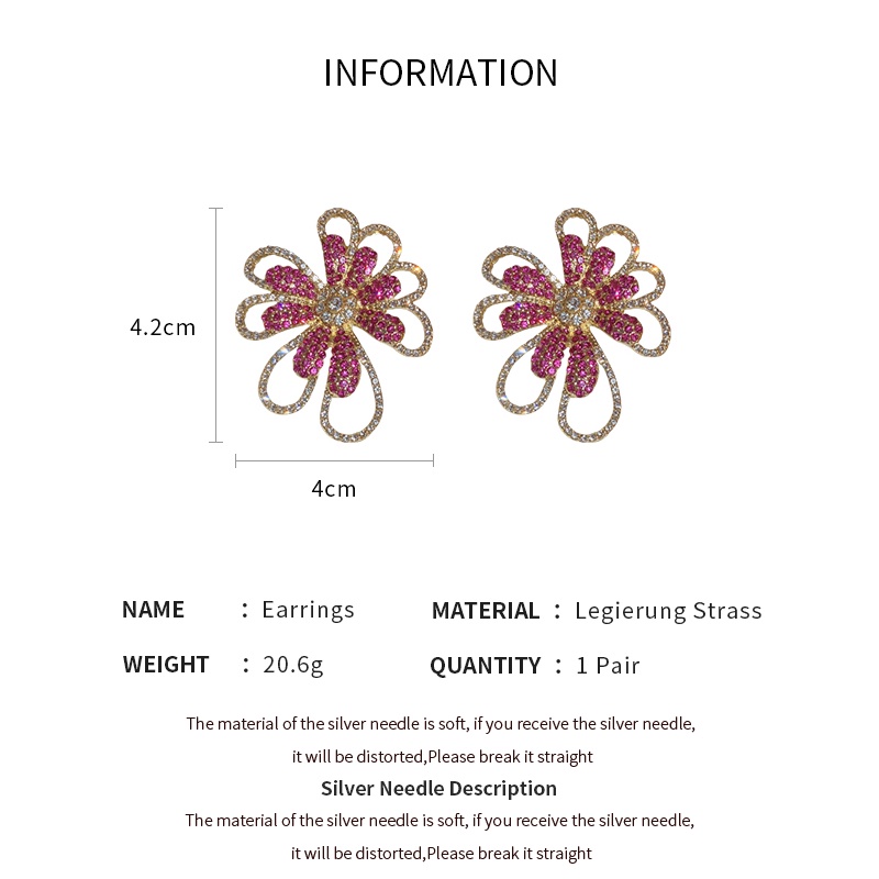 DREJEW Bông Tai Mạ Bạc Hình Hoa Đính Kim Cương Giả Phong Cách Âu Mỹ Sang Trọng