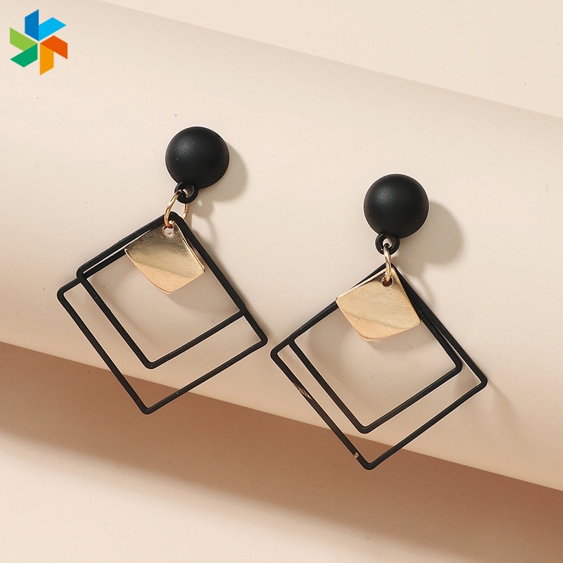 Bông Tai Hình Học Bằng Acrylic Màu Vàng Đen Phong Cách Hàn Quốc Thời Trang Cho Nữ JP6