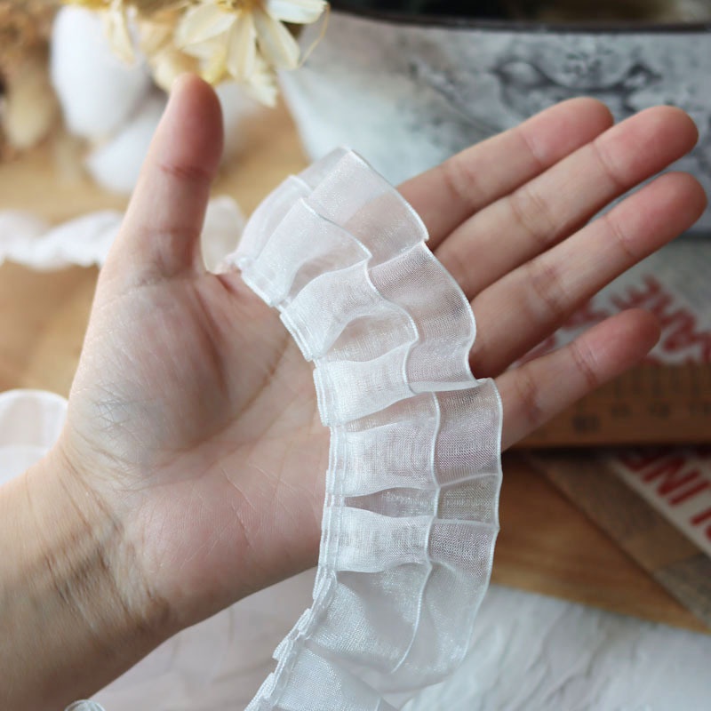 Tấm Lưới Ren Xếp Ly Màu Trắng Kích Thước 4*100cm Dùng Trang Trí Quần Áo