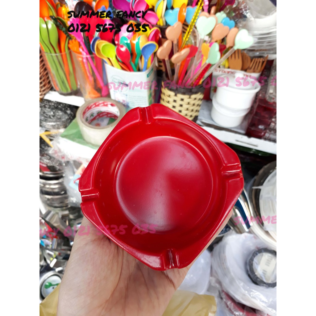 Gạt tàn thuốc lá nhựa melamine gạc tàn phíp vuông bầu màu đen, cam, đỏ, vàng trơn cao cấp - Ash tray F-GTV6