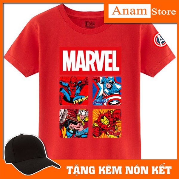 Áo thun trẻ em Marvel, Tặng Kèm nón kết, Có size người lớn, Anam Store