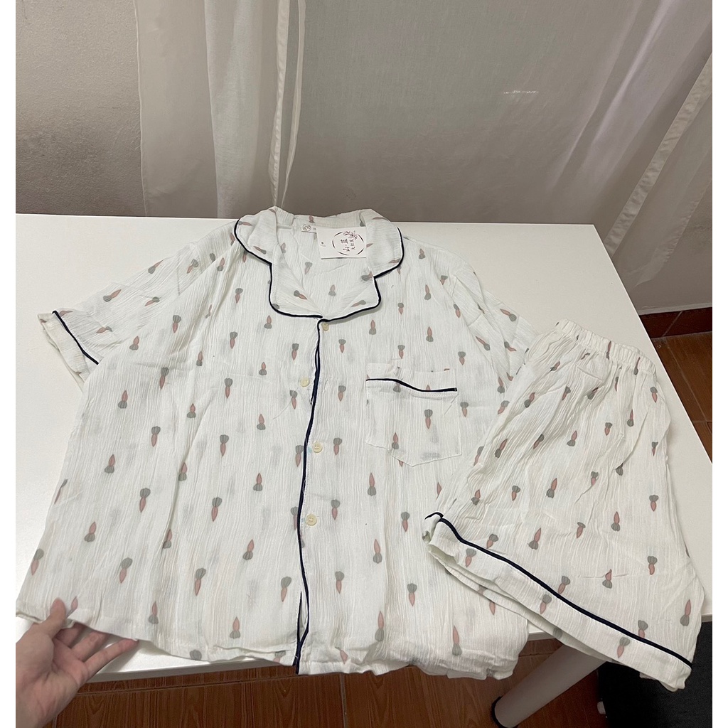 Bộ Đồ Ngủ Nữ Bộ Đồ Ngủ Pyjama Chất Liệu Đũi Xốp Hoạt Hình Ngắn Tay Quần Đùi Short [Ảnh Thật]
