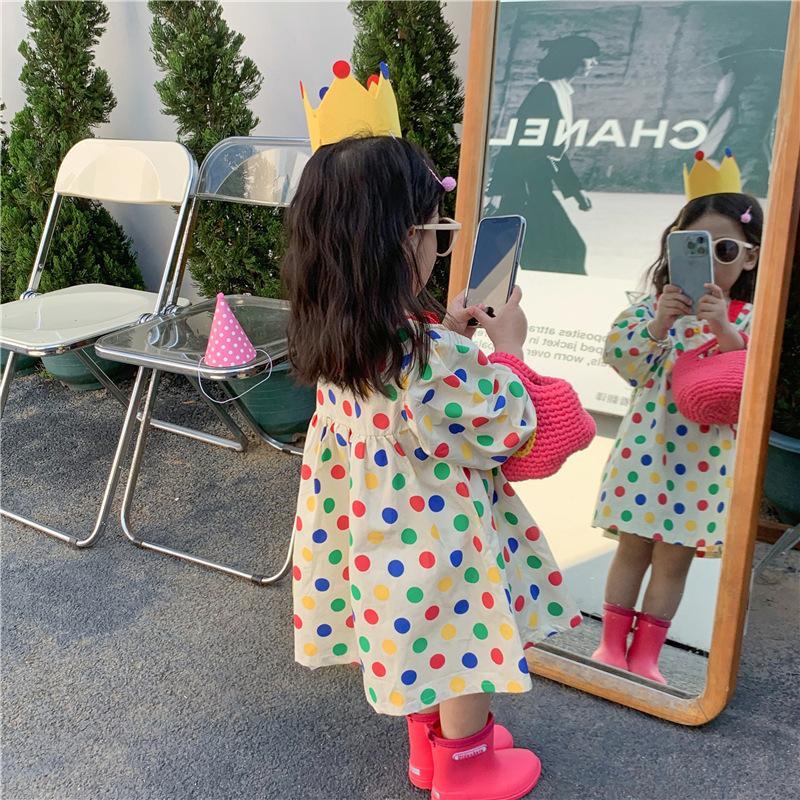 Đầm Chấm Bi Màu Sắc Tương Phản Thời Trang Mùa Thu Xinh Xắn Cho Bé Gái