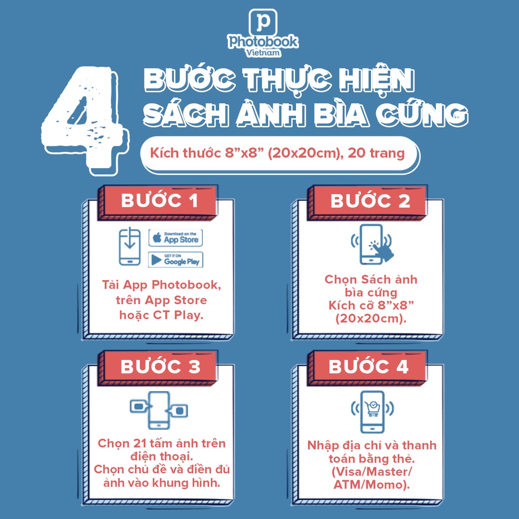 [Toàn Quốc] [E-voucher] In sách ảnh theo yêu cầu bìa cứng 20 trang 8” x 8” (20 x 20cm) - Thiết kế trên app Photobook