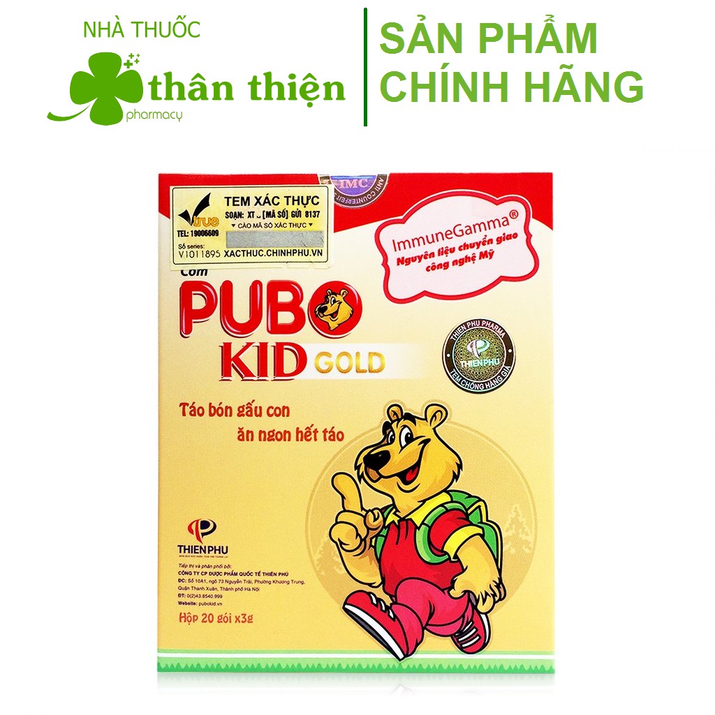 Táo bón gấu con PUBO KID GOLD – ăn ngon không lo táo ở trẻ, giúp tăng cường chuyển hóa và hấp thu (20 gói)
