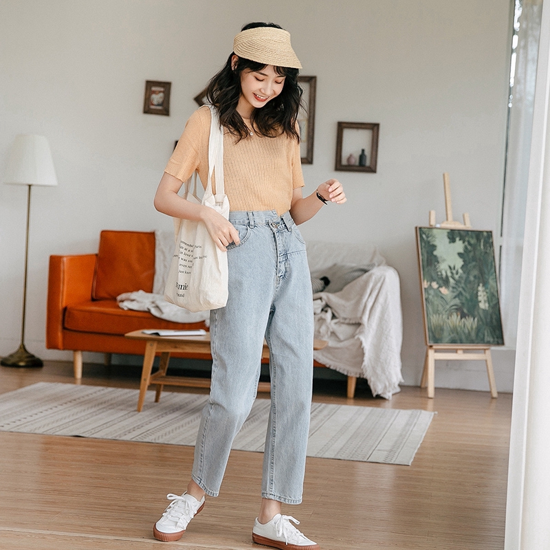 DUNEA Quần jean dài lưng cao thời trang dành cho nữ