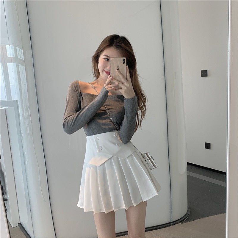 Chân váy xếp ly 4 khuy cạp cao tôn dáng 2 màu đen trắng