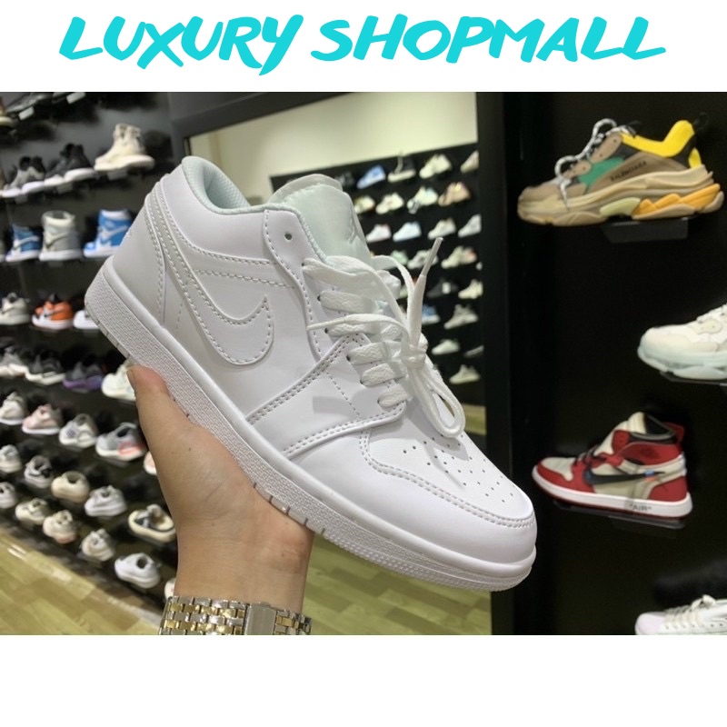 Giày Nike Air Jordan Trắng Cổ Thấp, Giày Sneaker JD1 Low Full White Nam Nữ Thể Thao Cao Cấp Full Box Bill