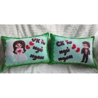 Bộ 2 gối cưới handmade cô dâu chú rể