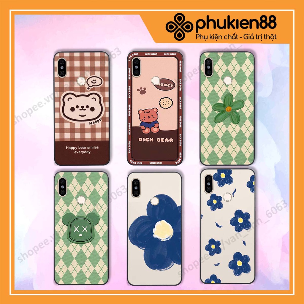 Ốp lưng Xiaomi Mi A2 in hình hoa, gấu rich bear nghệ thuật, thời trang