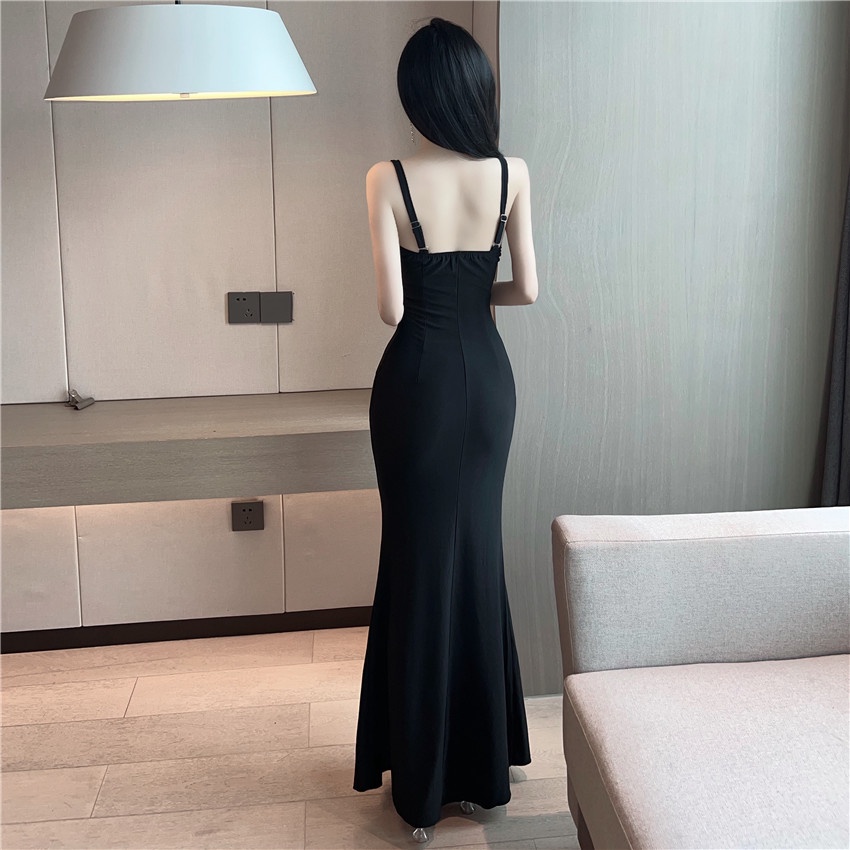 Đầm Đen Phối Lưới Ôm Eo Không Tay Xuyên Thấu Gợi Cảm Cho Nữ L7AN