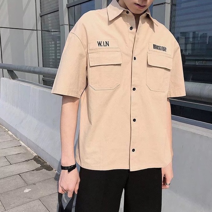 Áo Sơ Mi Tay Ngắn Có Túi Lớn Phong Cách Retro Nhật Bản Thời Trang Mùa Hè Cho Nam Size M-2xl