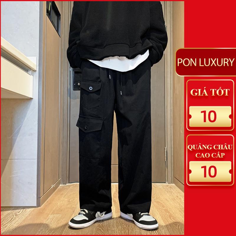 Quần kaki ống rộng nam nữ unisex túi hộp màu đen lưng chun co giãn đẹp mới e43 hà nội hcm Ponluxury