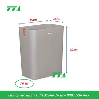 Thùng rác Fitis nhựa Mono chữ nhật màu xám 10 lít