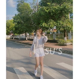 Áo len mongtoghi rút dây cổ xẻ tay sun A1935 SUSTORE