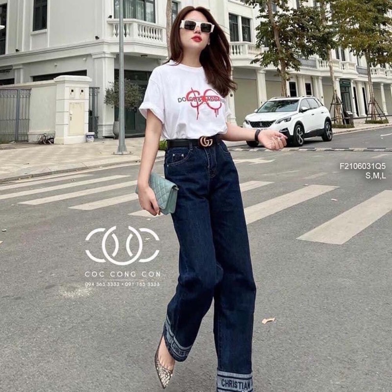 Quần jean dài lai ống phối chữ TT2106