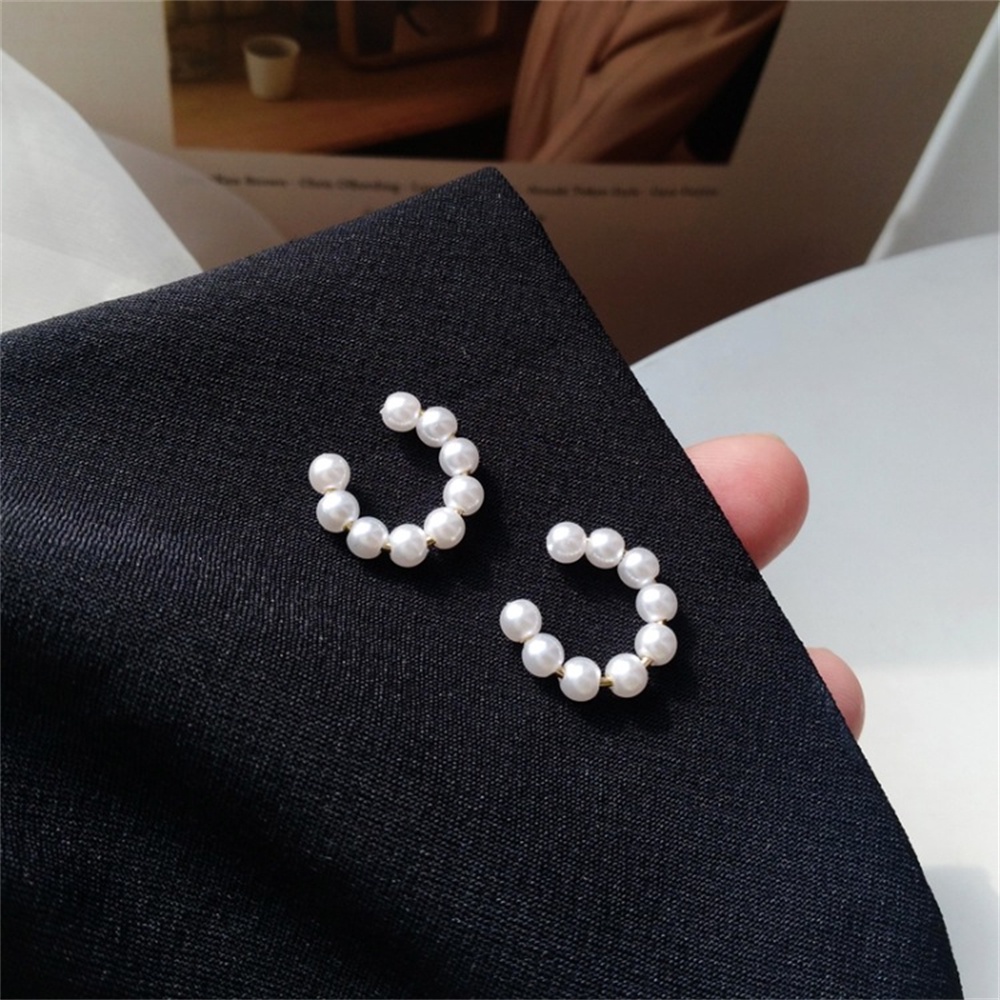 Bộ 2 bông tai kẹp hình chữ C không cần xỏ lỗ đính ngọc trai phong cách Hàn Quốc thời trang cho nữ