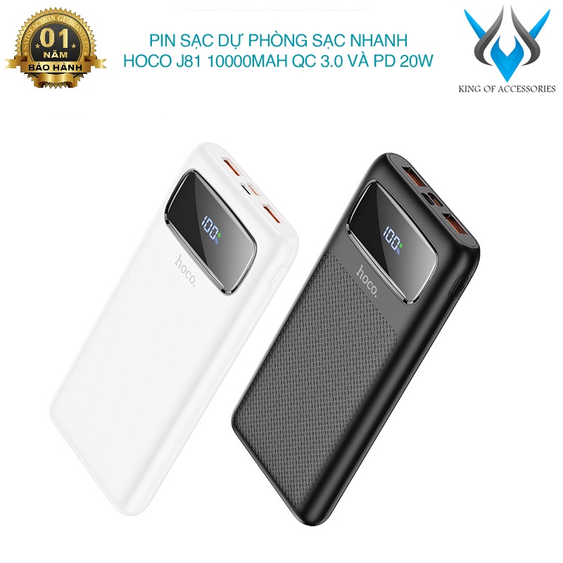 Pin dự phòng sạc nhanh Hoco J81 10000mAh hỗ trợ QC 3.0 và PD 20W - tích hợp 2 Input typeC và microUSB (màu ngẫu nhiên)
