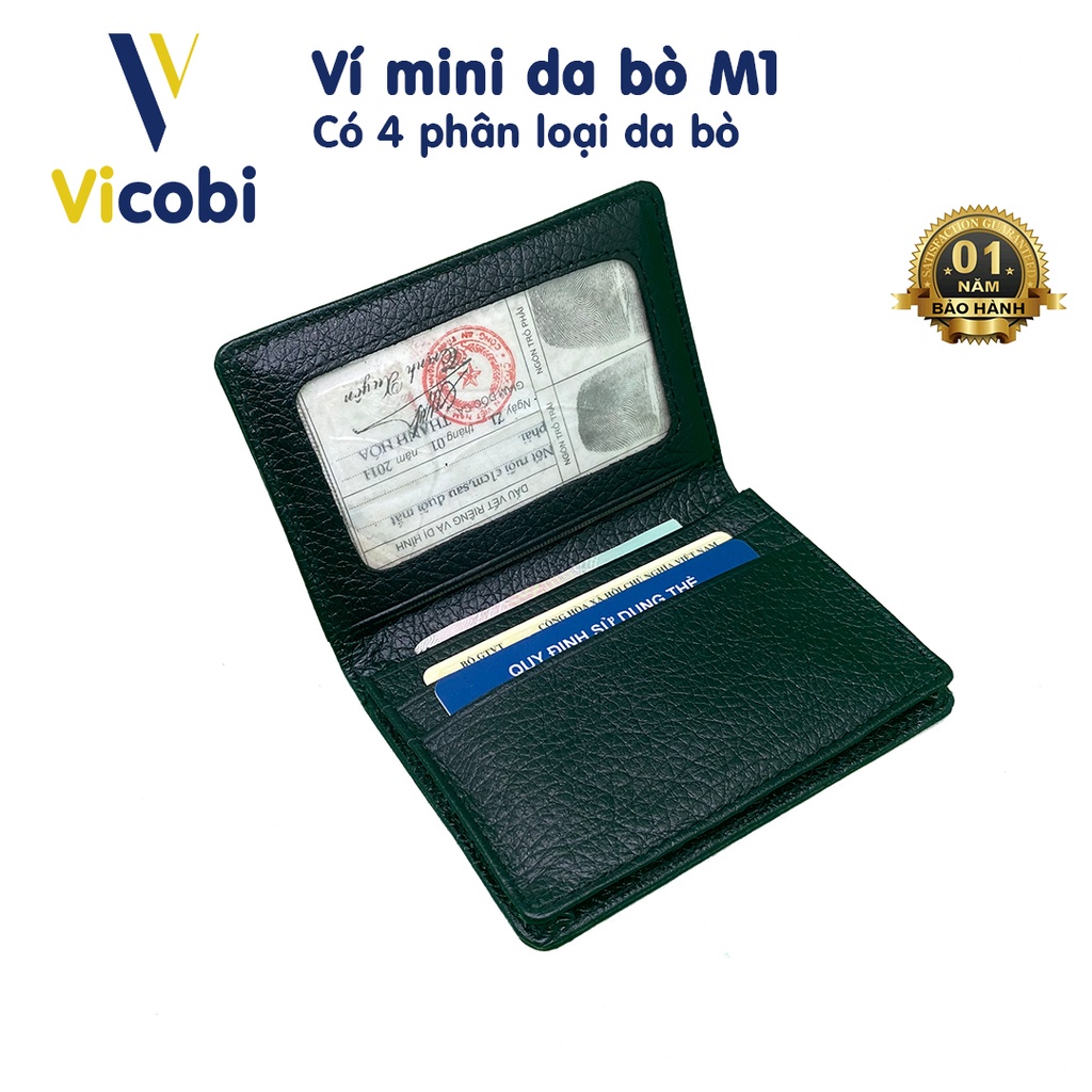 Ví mini cầm tay Da Bò Vicobi M1, Bóp nhỏ gọn bỏ túi đựng thẻ Card ATM, CMND, GPLX và bằng lái mới, Made in VietNam