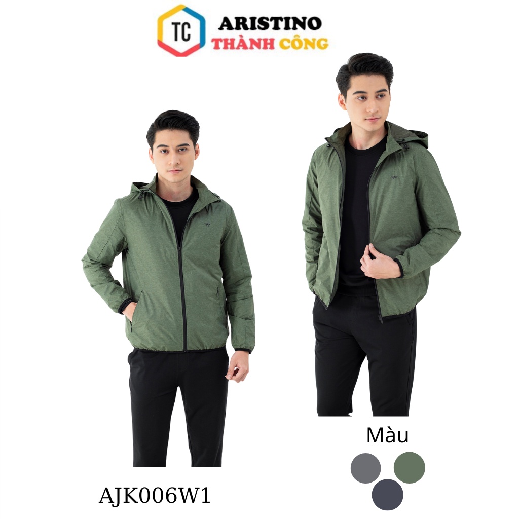 Áo khoác gió hai lớp ARISTINO mũ tháo rời  bo chun  AJK006W1