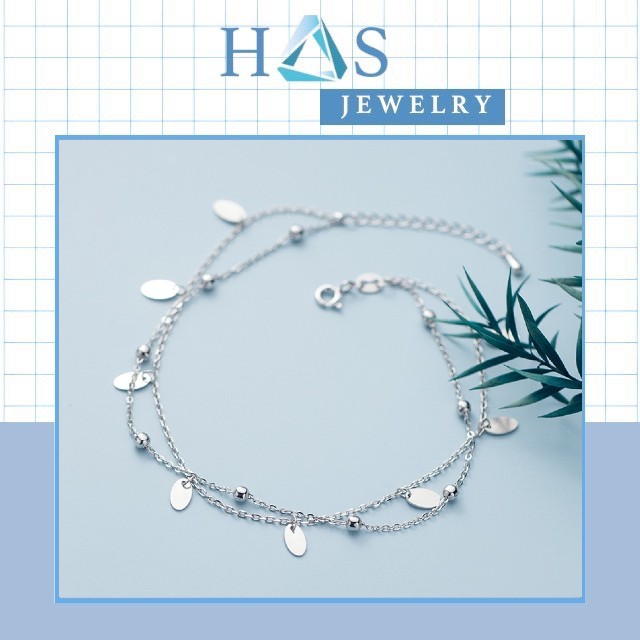 Lắc chân bạc nữ H.A.S dạng dây đôi phong cách Boheme - Lắc chân bạc chuẩn