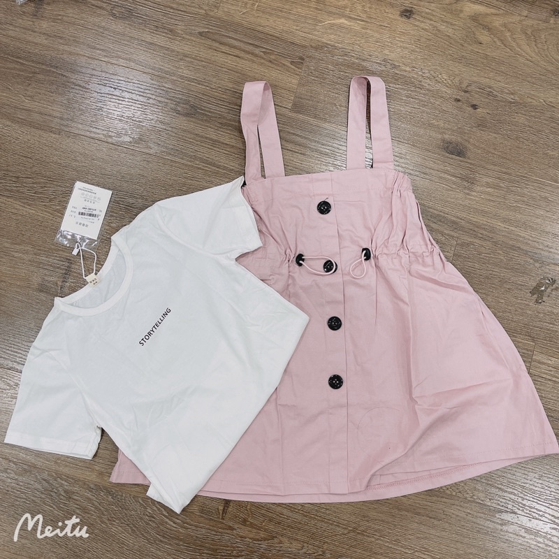 Set yếm kèm áo bé gái, yếm kaki, váy công chúa