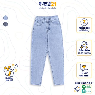 Quần baggy jeans MINION CLOTHING lưng cạp cao bò nữ Ulzzang Streetwear Hàn Quốc chất jean cao cấp dày dặn Q1001