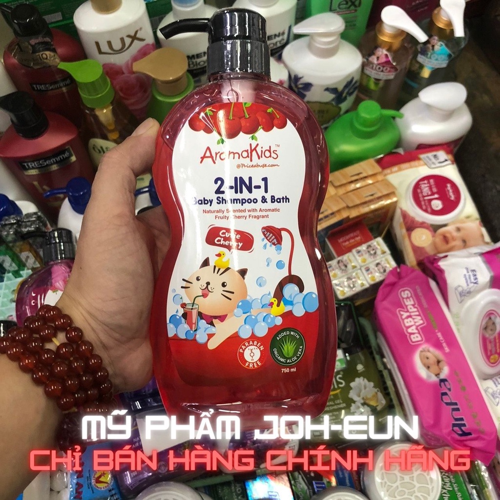 Sữa tắm gội 2in1 Aromakids 750ml hương Anh Đào - Trái Mâm Xôi - Sữa Vani - Dâu