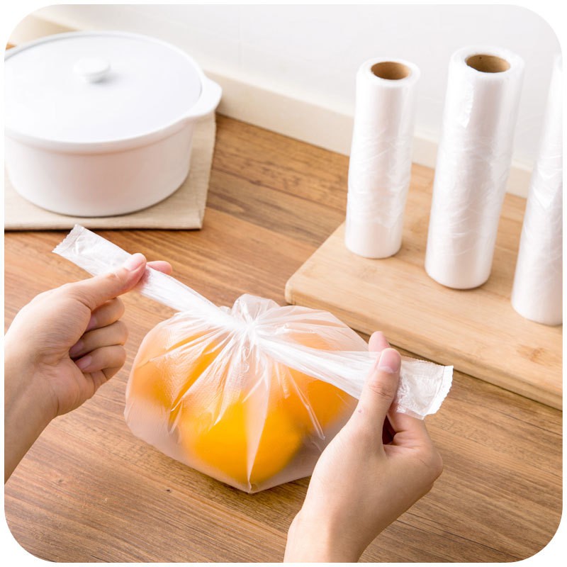 Set 100 túi nylon túi nhựa trong suốt bảo quản thức ăn thực phẩm tươi tiện dụng, có quai sách