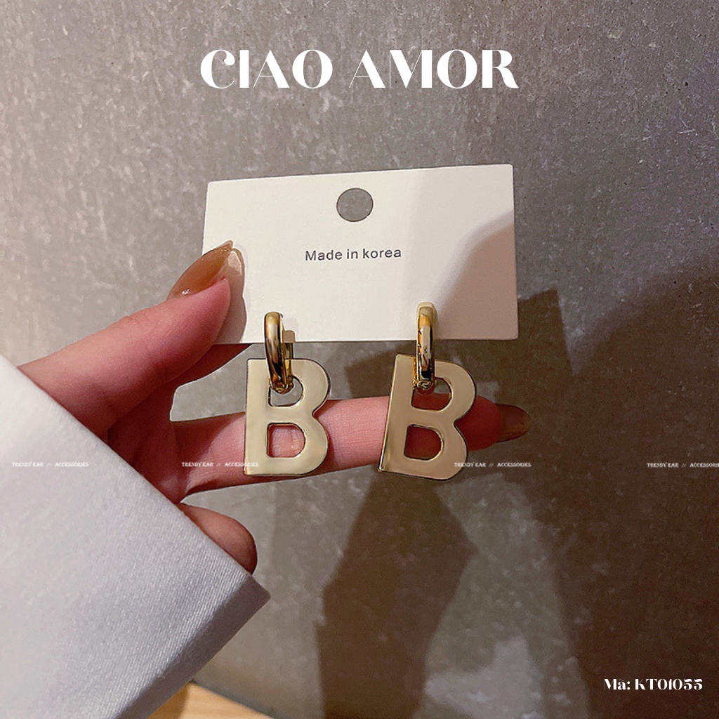 Khuyên tai nữ, Bông tai cá tính chữ B sang chảnh Trang sức Ciao Amor - KT0155