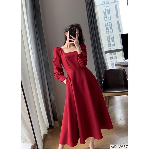 VÁY MIDI TAY DÀI VINTAGE