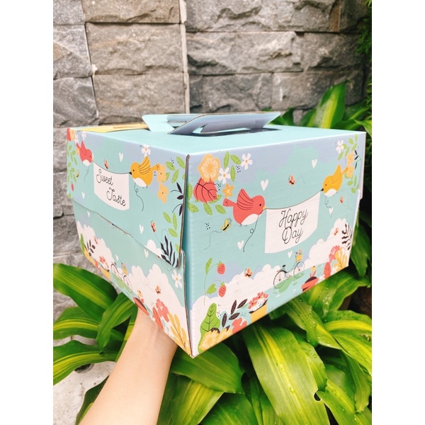 Hộp đựng bánh sinh nhật, hộp bánh kem Mùa xuân (gồm đế) - size 23x23x17cm - 10 hộp