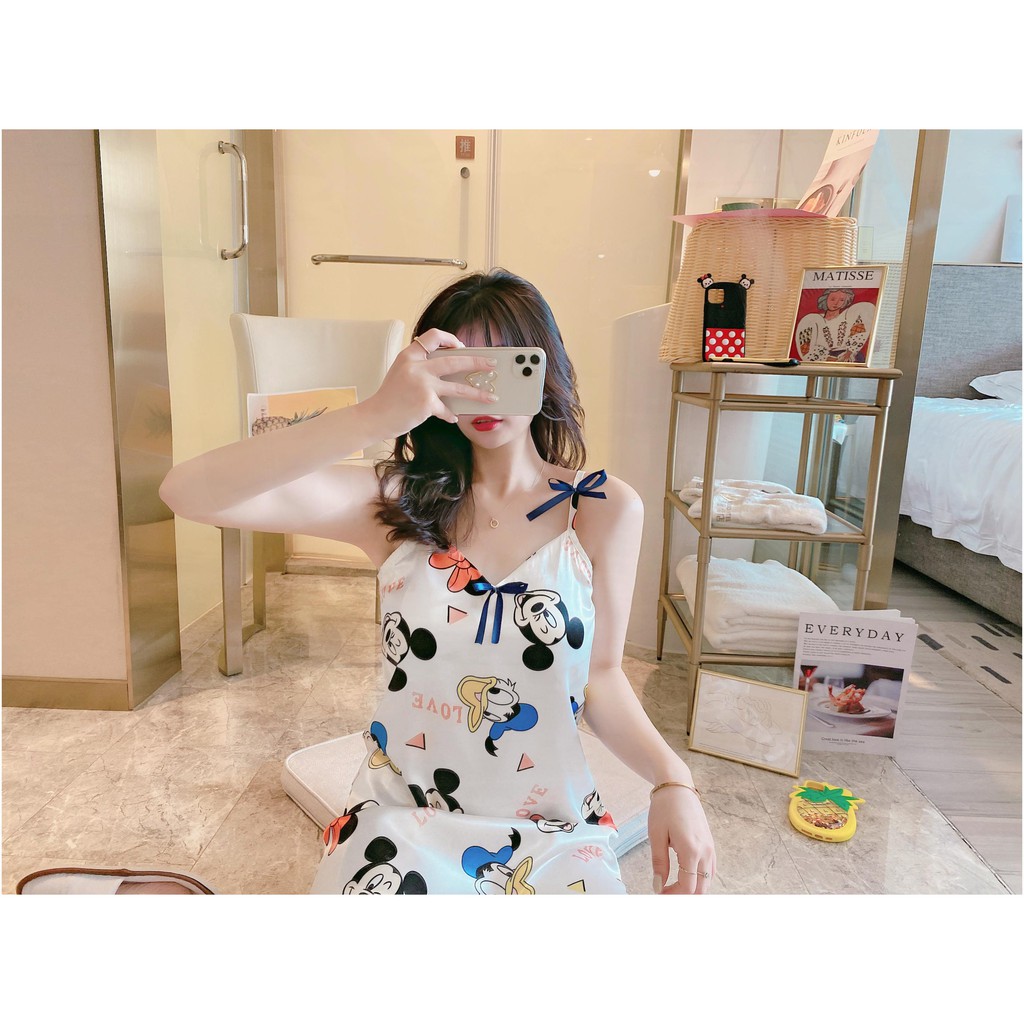 Váy ngủ lụa 2 dây dễ thương dành cho nữ mùa hè,đầm ngủ họa tiết dễ thương hàng quảng châu | BigBuy360 - bigbuy360.vn