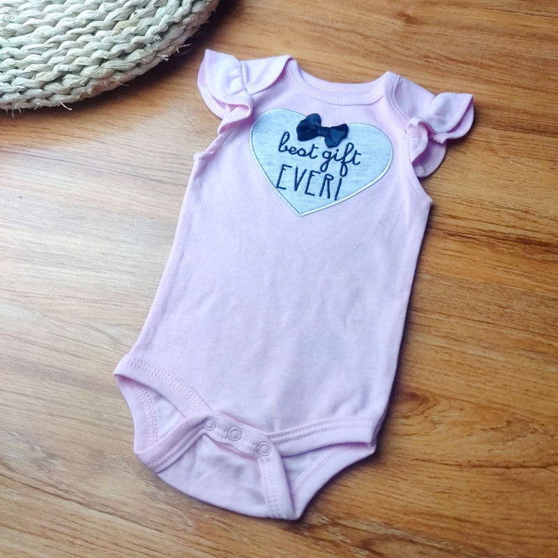 Bodysuit cho bé gái sơ sinh 0-9m BON BEBE ngắn tay màu trắng hồng Body chip newborn xuất dư cho bé Áo liền quần bé gái