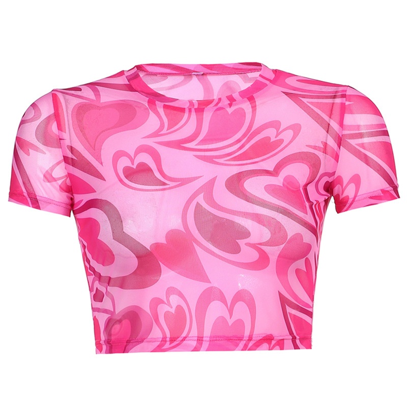 Áo Croptop Lưới Tay Ngắn Cổ Tròn Xuyên Thấu 10MK Họa Tiết Trái Tim Gợi Cảm Đi Biển Cho Nữ